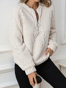 SHEIN Clasi Sweatshirt Lengan Panjang Wanita Warna Polos Kasual Serbaguna untuk Sehari-hari - Aprikot - View 4