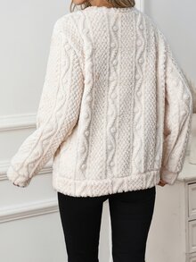 SHEIN Clasi Sweatshirt Lengan Panjang Wanita Warna Polos Kasual Serbaguna untuk Sehari-hari - Aprikot - View 3