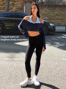 Fluxe Women's Halter Neck Contrast Color Long Sleeve Fashion Sports T-Shirt - Royal Blue - View 9