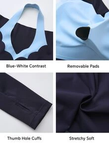 Fluxe Women's Halter Neck Contrast Color Long Sleeve Fashion Sports T-Shirt - Royal Blue - View 4