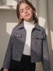 SHEIN Tween Girl Fall Clothes Jacket, Fall Winter, Outdoor, Back To School, Holiday Outfits, Casual, Comfortable - Black - View 6