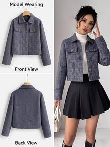 SHEIN Tween Girl Fall Clothes Jacket, Fall Winter, Outdoor, Back To School, Holiday Outfits, Casual, Comfortable - Black - View 5