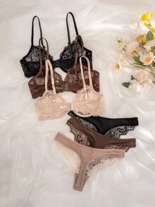 Crystal Vow 6pcs/Set Women Lace Underwire Soft Cup Comfortable Bra Set - Multicolor - View 2