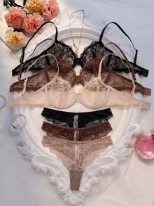 Crystal Vow 6pcs/Set Women Lace Underwire Soft Cup Comfortable Bra Set - Multicolor - View 1