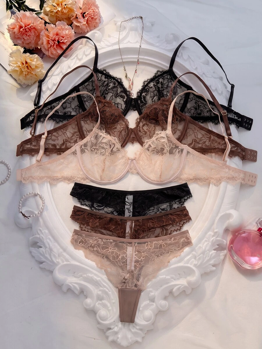 Crystal Vow 6pcs/Set Women Lace Underwire Soft Cup Comfortable Bra Set - Multicolor - View 1