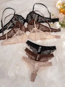 Crystal Vow 6pcs/Set Women Lace Underwire Soft Cup Comfortable Bra Set - Multicolor - View 3
