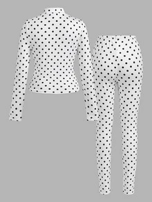 Tween Girl Tween Girls Black & White Print Knit Sports Cardigan & Long Pants Set 2pcs Casual Halloween Fall Style Christmas Winter - White - View 3
