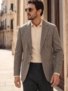 Suiteron Men's Fashionable Formal Single-Breasted Lapel Neck Blazer Suit, Ceremony - Camel - View 10