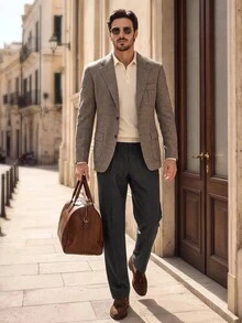 Suiteron Men's Fashionable Formal Single-Breasted Lapel Neck Blazer Suit, Ceremony - Camel - View 4