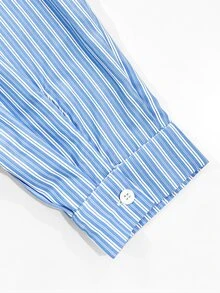 Grovea Sweatshirt Wanita Ukuran Besar Model V-Collar Garis-garis Patchwork 2 in 1, Musim Gugur/Dingin, Pakaian Kasual Sehari-hari dan Kantor. - Navy Blue - View 7