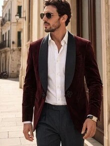 Suiteron Men's Single Button Casual Versatile Commuter Business Long Sleeve Blazer, Formal - Purple - View 4