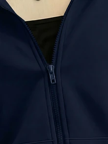 Attitoon Casual Minimalist Printed Pattern Navy Blue Hooded Sweatshirt Long Sleeve Loose Fit Women's Sweatshirt Suitable For Autumn/Winter - Navy Blue - View 6