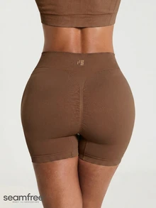 11SKNDS Seamfree Body-Enhancing High-Rise Cycling Shorts With Sculpting Waistband And Smooth Knit Fabric With Sweat-Wicking, Stretchy, Quick-Dry & Tummy Control, For Gym Workout Fitness Yoga Pilates Studio, Running, Training & Hy-Rox - Mocha Brown - View 2