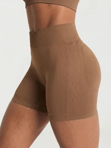 11SKNDS Seamfree Body-Enhancing High-Rise Cycling Shorts With Sculpting Waistband And Smooth Knit Fabric With Sweat-Wicking, Stretchy, Quick-Dry & Tummy Control, For Gym Workout Fitness Yoga Pilates Studio, Running, Training & Hy-Rox - Mocha Brown - View 3