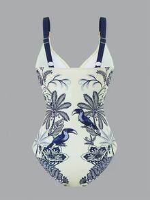 Swim Oasis Conjunto de 2 peças Mulheres Primavera/Verão 2025 Maiô Bikini Estampado & Saia Longa de Tule Praia Resort Casual, Conjunto de Maiô Boho, Maiô Vintage para Mulheres - Multicolorido - Visão 6