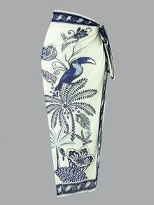 Swim Oasis Conjunto de 2 peças Mulheres Primavera/Verão 2025 Maiô Bikini Estampado & Saia Longa de Tule Praia Resort Casual, Conjunto de Maiô Boho, Maiô Vintage para Mulheres - Multicolorido - Visão 7