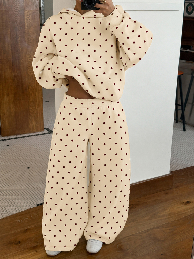 Setelan 2 Potong untuk Remaja Perempuan: Kaos Hoodie dan Celana Jogging Longgar, Motif Polkadot, Lapisan Fleece Tebal - MultiWarna - View 5