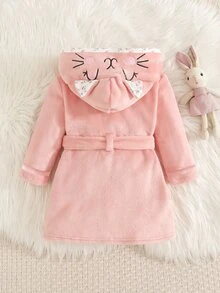 Cozy Pixies Baby Girl Casual Daily Home Wear Printed Hooded Loungewear Autumn Winter - Baby Pink - View 2