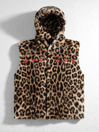 Herren Kapuzenweste mit Stern-Patch-Stickerei und Leopardenmuster