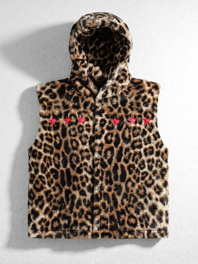 Gilet con cappuccio e bottoni con stampa leopardata da uomo