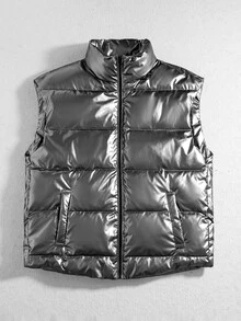 ROMWE MEN Men's Solid Color Zipper Front Pocket Casual Vest - Dark Grey - View 1