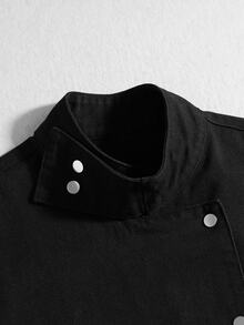 ROMWE MEN Street Life Men's Fashion Button Long Sleeve Jacket Streetwear Casual - Black - View 5