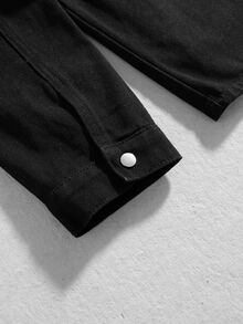 ROMWE MEN Street Life Men's Fashion Button Long Sleeve Jacket Streetwear Casual - Black - View 3