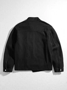 ROMWE MEN Street Life Men's Fashion Button Long Sleeve Jacket Streetwear Casual - Black - View 2