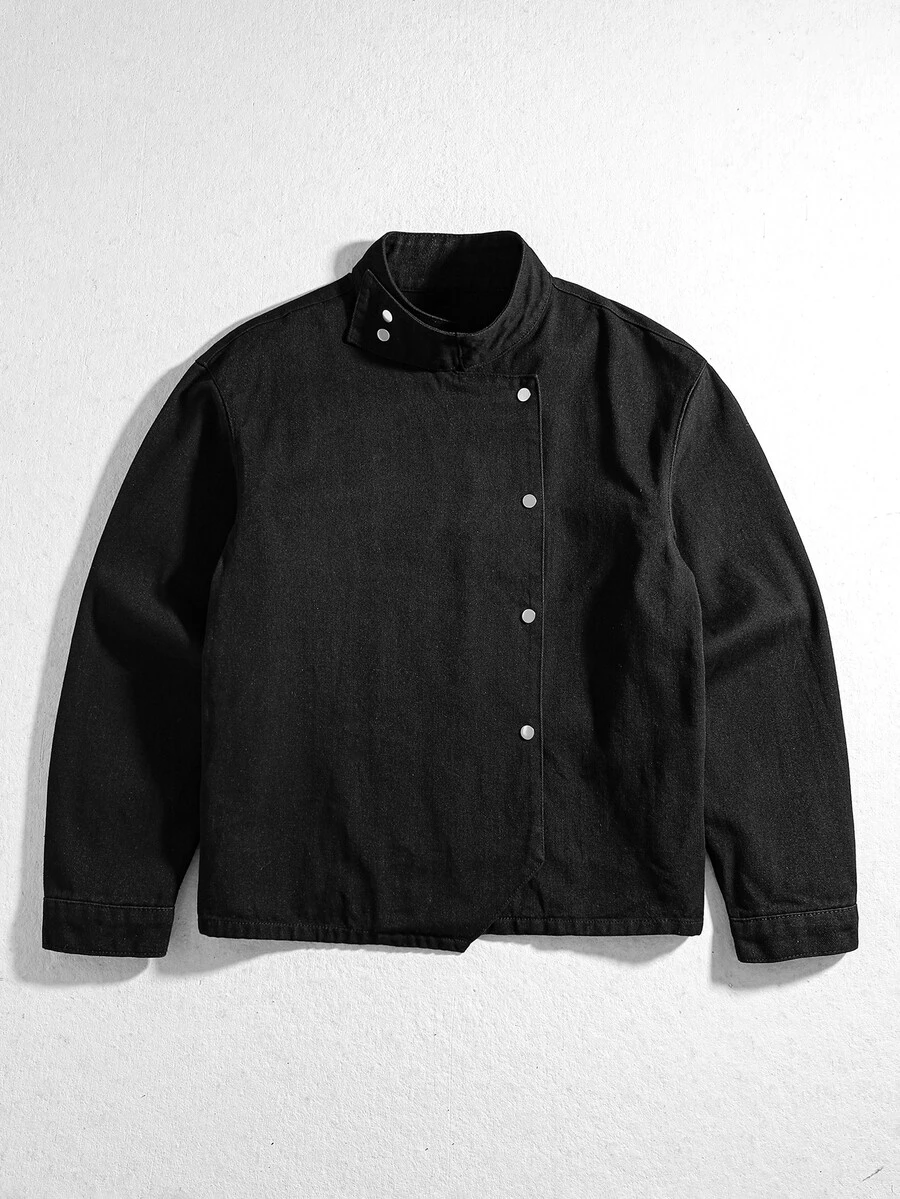 ROMWE MEN Street Life Men's Fashion Button Long Sleeve Jacket Streetwear Casual - Black - View 1