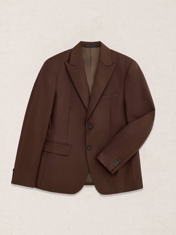 Suiteron Men 1pc Peak Collar Blazer & 1pc Formal Suit Pants, Old Money Style, Ceremony - Coffee Brown - View 12