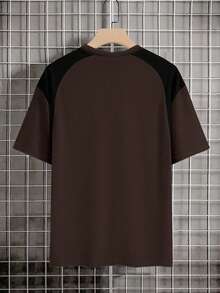 Manfinity Hypemode Men's Colorblock Casual Short Sleeve Brown T-Shirt, Summer - Brown - View 2