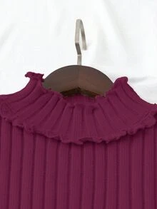 Franclia 歐美新款部落客風設計優雅 3D 羅紋荷葉邊飾長袖針織打底毛衣 - 中紫紅色 - 查看 4