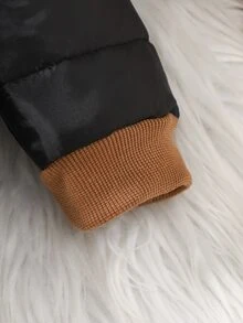 SHEIN 嬰兒可愛3D熊耳連帽絎縫內裡長版連身衣連身褲雪地外套 秋冬上學穿著 黑色 簡約 - 黑色 - 查看 9