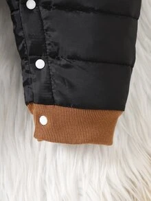 SHEIN 嬰兒可愛3D熊耳連帽絎縫內裡長版連身衣連身褲雪地外套 秋冬上學穿著 黑色 簡約 - 黑色 - 查看 8
