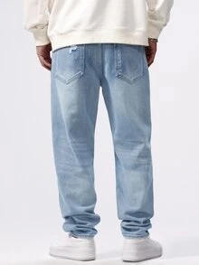 Manfinity Hypemode Men's Distressed Pocket Straight Loose Casual Jeans - Light Wash - View 2