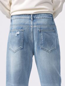 Manfinity Hypemode Men's Distressed Pocket Straight Loose Casual Jeans - Light Wash - View 8