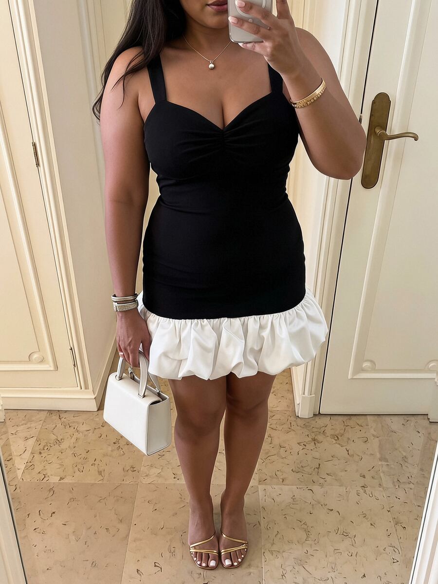 SHEIN MOD Plus Size Women's Summer Black & White Contrast Tank Mini Dress, Welcome Dress, Party Dress, Birthday Dress,Christmas Fall/Summer - Black and White - View 1