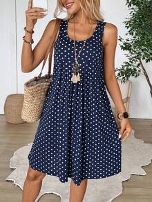 EMERY ROSE Vestido de tiras casual de verano para mujer con estampado de lunares y bajo fluido - Multicolor - Ver 7