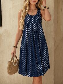EMERY ROSE Vestido de tiras casual de verano para mujer con estampado de lunares y bajo fluido - Multicolor - Ver 1