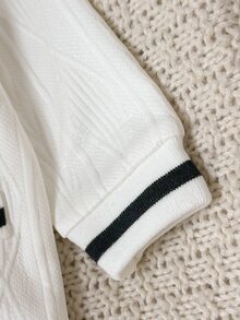 SHEIN 新生兒男嬰連身衣 可愛白色黑格紋蝴蝶結熊刺繡長袖領口款 2合1 秋季生日男嬰裝 - 黑與白 - 查看 7