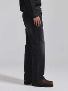 Musero Straight Fit Washed And Whiskered Denim Jean Fly Front Zipper Fastening Autum Winter Essentials - Black - View 5
