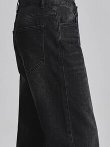 Musero Straight Fit Washed And Whiskered Denim Jean Fly Front Zipper Fastening Autum Winter Essentials - Black - View 4