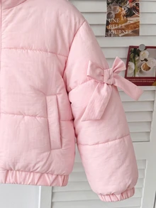 Elladie kids 女童粉色厚填充外套，3D大蝴蝶結立領夾克，甜美可愛，可搭配百褶裙與緊身褲，適合日常、上學、家庭聚會，秋冬款 - 粉色 - 查看 8