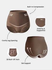 LUVLETTE One-Piece Plus Size High-Rise Seamless Fit Body Shaping Briefs Shapewear - Coffee Brown - View 2