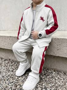 SHEIN Kids Young Boy Colorblock Patchwork Sweatshirt And Sweatpants Set - Multicolor - View 1