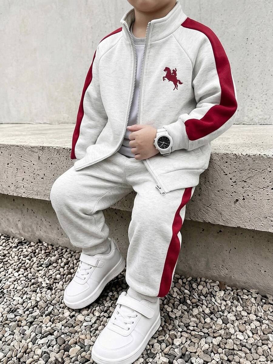SHEIN Kids Young Boy Colorblock Patchwork Sweatshirt And Sweatpants Set - Multicolor - View 1