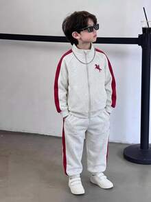 SHEIN Kids Young Boy Colorblock Patchwork Sweatshirt And Sweatpants Set - Multicolor - View 3