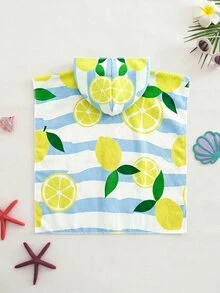 SHEIN Baby Girl Striped Lemon Print Hooded Swimsuit, Summer Beach Vacation - Multicolor - View 2