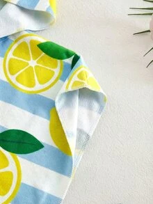 SHEIN Baby Girl Striped Lemon Print Hooded Swimsuit, Summer Beach Vacation - Multicolor - View 6