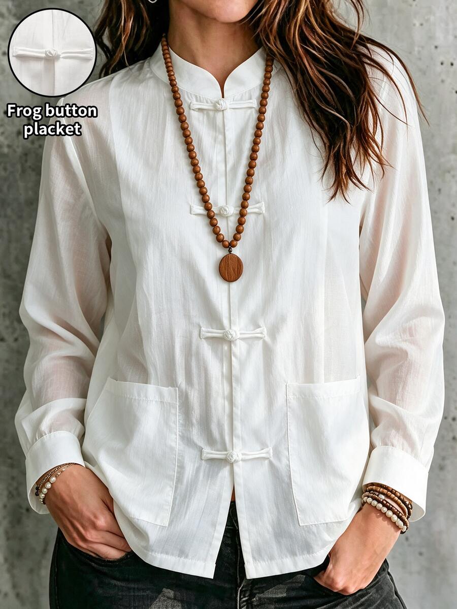 Ceyna Plus Size Women's French Casual Elegant Loose Long Sleeve Blouse - White - View 1